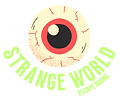 Strange World Escape Rooms logo with a stylized eyeball graphic